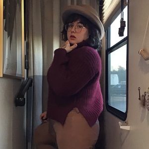 soft cable-knit maroon sweater